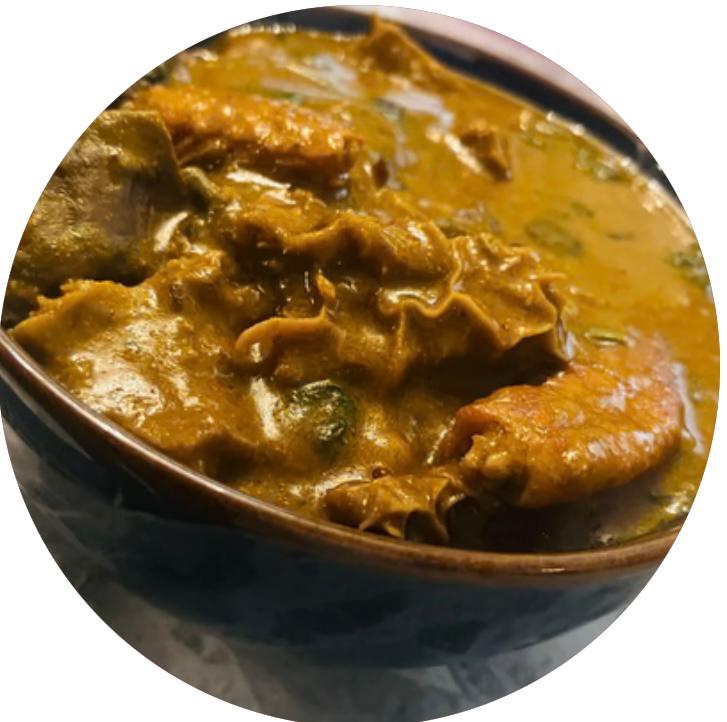 Temperature: Hot Ingredients: Assorted meat, vegetable leaves (ugu/spinach), Dried fish, crayfish powder, Hot pepper, mango seed, chicken cube, garlic and ginger powder, salt, hot curry powder, palm oil, water Allergies: Crustaceans, dairy, Celery Temperature: Hot Ingredients: Assorted meat, vegetable leaves (ugu/spinach), Dried fish, crayfish powder, Hot pepper, mango seed, chicken cube, garlic and ginger powder, salt, hot curry powder, palm oil, water Allergies: Crustaceans, dairy, Celery
